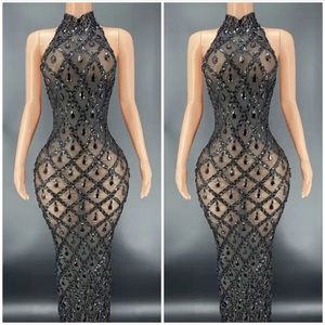 Black rhinestone elegant maxi dress